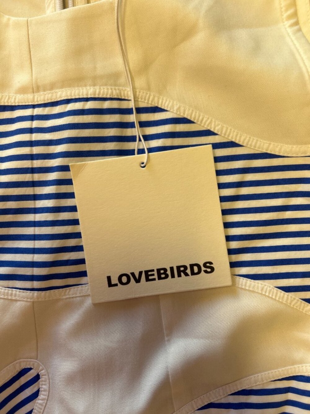 LOVE BIRDS Striped Plantscape Dress Ivory Linear Cobalt Blue Size Large NWT - Picture 9 of 9